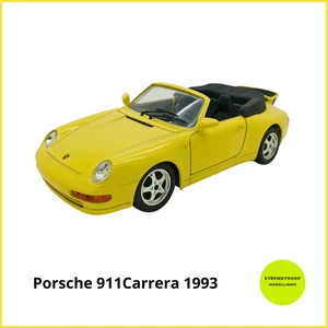 Modellauto Burago Maßstab 1:24 Porsche 911 Carrera Cabrio gelb 3 Öffnungen - Bild 1 von 7