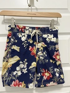 J. Crew Crewcuts Boys Swim Trunks Board Shorts Sz 6 Floral Hawaiian Navy - Picture 1 of 10