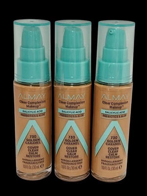 3 Almay CLEAR COMPLXION MAKEUP Salicylic Acid Prebiotics Aloe 730 GOLDEN CARAMEL - Image 1 of 4