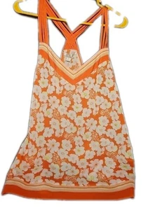 Lauren Conrad Womens Tank Top Braided Racer Back Straps Daisy Floral Orange XL - Picture 1 of 10