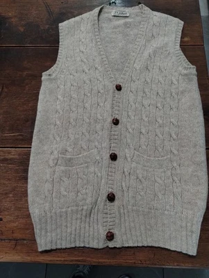 jos a bank Men's Large tan button up vintage vest 100% wool with pockets - Image 1 of 4