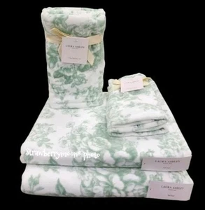 Juego de toallas de baño y mano florales de baño Laura Ashley verde 6 piezas 100 % algodón terciopelo NUEVO - Imagen 1 de 8