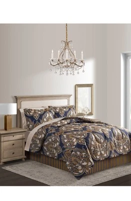 Odyssey Reversible 8 piezas Juego de edredón tamaño king nuevo con etiquetas azul marino/caléndula Foto 1 de 4