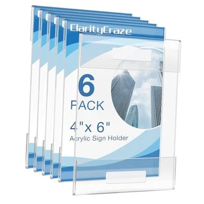 6 Pack Acrylic Wall Sign Holder Wall Mount Clear Plastic Sign Holders 4"x6" - Image 1 of 4