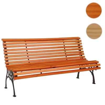 Gartenbank HWC-O24, Sitzbank Parkbank Holzbank 3-Sitzer, Gusseisen Kiefer, 160cm - Bild 1 von 4