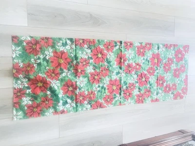 Vintage Cotton Christmas Fabric Poinsettias Craft Quilt 20 X 60 Inch - Image 1 of 2