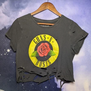 Guns N Roses Distressed Cropped Band Tee Grunge Punk Rock T-Shirt Size M - Picture 1 of 6
