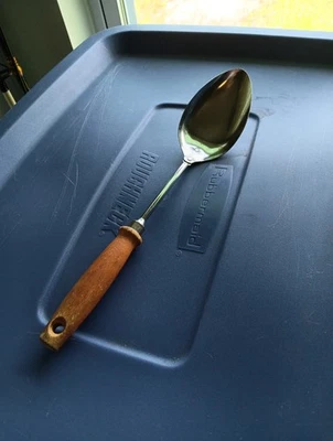 Vintage Ekco USA Chrome Wood Handle Slotted Spoon 12” Rustic Farmhouse - Image 1 of 4