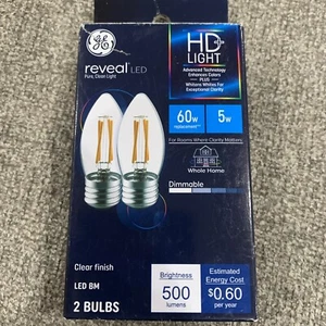GE Reveal LED HD+Light 5w 60w Replacement Dimmable Clear 2 Bulbs - Picture 1 of 4