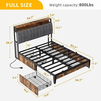 Queen Size Bed Frame Metal Platform Bed with Storage Drawers Headboard USB Ports - Image 1 of 4
