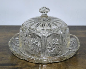 Antike große Käseglocke Pressglas um 1920 Dekor Schleuderstern - Bild 1 von 6