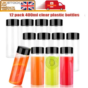 Plastic Empty Bottles 12x with Lids PET Juice Bottles 400ML Clear Sensory Bottle - Picture 1 of 10