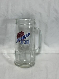 1987 NFL Super Bowl XXI tall glass mug stein Fisher Nuts promo NY Giants Broncos - Picture 1 of 7