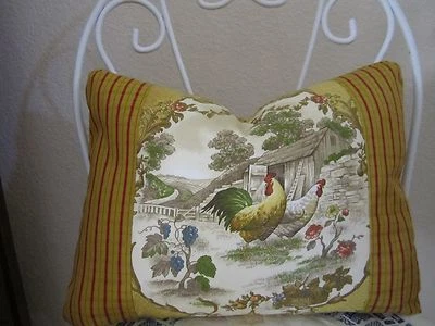 Almohada Acento Kaufmann Pierre Deux Oro Rojo Francés Country Toile Gallo Pollo Foto 1 de 2