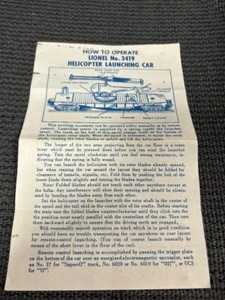 Lionel  1959 3419-43 HELICPTER CAR INSTRUCTION  SHEET (ORIGINAL NOT REPRO) - Picture 1 of 2