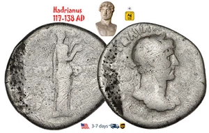 Ancient Roman Empire Coin Silver Denarius Hadrian 117 - 138 AD Authentic #23237 - Picture 1 of 3