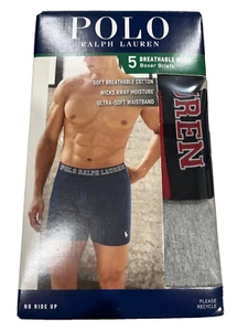 Polo Ralph Lauren mens 5 pack Logo Waistband Boxer Briefs- Large -Red Grey Black - Picture 1 of 4