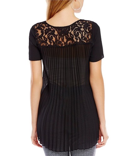Nuovo con etichette $98 Top MICHAEL KORS plissettato schiena alta bassa con dettagli in pizzo nero taglia SMALL