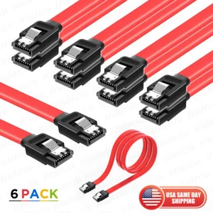 6x SATA Cable III 6Gbps Straight HDD SDD Data Cable with Locking Latch 15 in Red - Picture 1 of 6