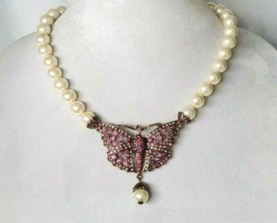 HEIDI DAUS искусственного жемчуга розовый Swarovski кристалл бабочка подвеска ожерелье  - Изображение 1 из 4