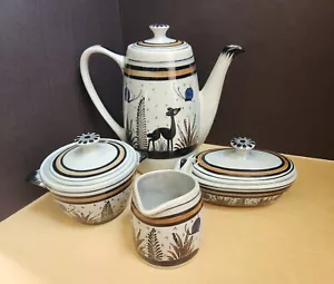 Mexican Pottery Ceramica Artistica Gomez Coffee Pot, Creamer, Sugar Bowl, Butter - Picture 1 of 24