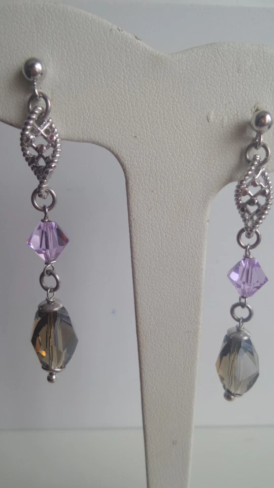 ORECCHINI DONNA PENDENTI ARGENTO QUARZO FUMè GRIGIO NERO VIOLA AMETISTA - Immagine 1 di 1