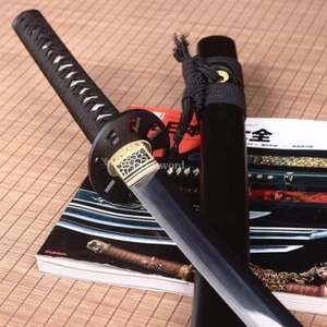 Handmade L6 Clay Tempered Katana Japanese Samurai Battle Sword Real Hamon Black - Picture 1 of 21