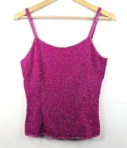 CACHE Vintage 80s Women Pink Sequined Party SILK Camisole Sleeveless top Size 8 - Picture 1 of 6