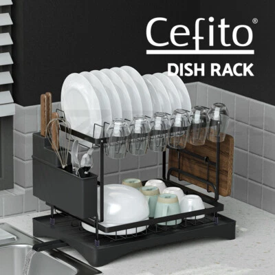 Cefito Dish Rack Expandable Drying Drainer Cutlery Holder Tray Kitchen 2 Tiers - image 1 of 4