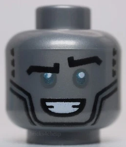 Lego Head Alien Metallic Light Blue Eyes Black Angry Eyebrows Face Contours - Picture 1 of 2