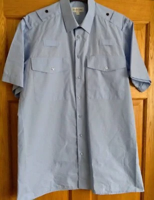 Camicia uomo Double Two blu manica corta con spalline passanti TG 16,5 petto 46 - Immagine 1 di 4