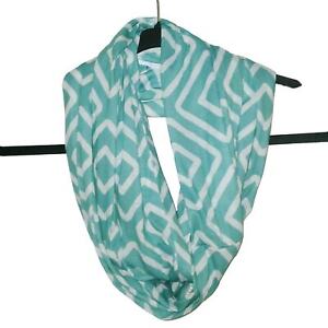Infinity Scarf Teal and White Geometric Print 100% Polyester Very Soft 68x9