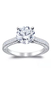 2.35 Round Solitaire GRA Moissanite Engagement Ring w accents 14K White Gold - Picture 1 of 10