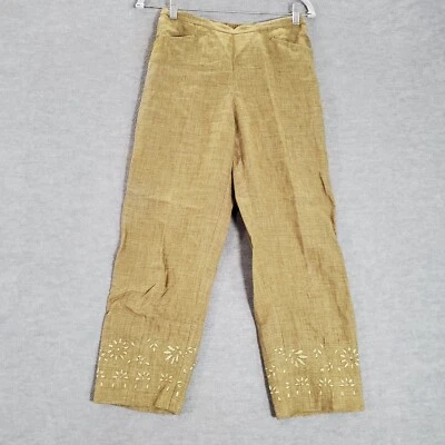 Pantalones de playa Sigrid Olsen para mujer 4 marrón pierna ancha 100 % lino Foto 1 de 4