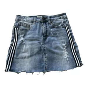Minifalda de mezclilla Angel Kiss para mujer junior azul desgastado dobladillo crudo talla S - Imagen 1 de 9