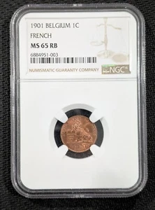 1901/801 Belgium French 1 Centime NGC MS65RB Red Uncirculated Error Overdate - Picture 1 of 5