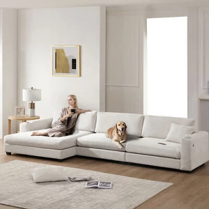 134*54"Oversized Corduroy Sectional Sofa,L Shaped Cloud Couch Beige - Picture 1 of 24