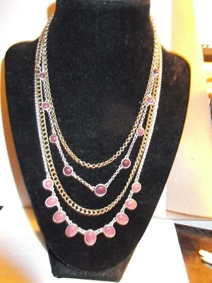 $45 Lucky Brand 4 necklaces in silvertone & Goldtone w/oval pink stones, NWT - Image 1 of 4