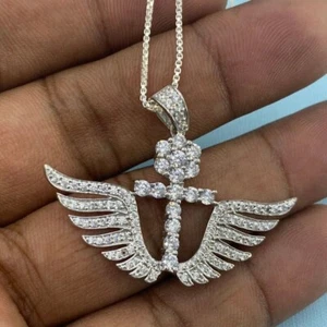 2Ct Round Cut Lab Created Diamond Women's Cross Pendant 14K White Gold Finish - Picture 1 of 6