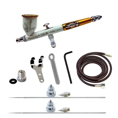 C-TG3AS-WG Paasche Talon White/Gold Cerakote Dbl Act Grav Feed Airbrush 3AS Set - Image 1 of 2
