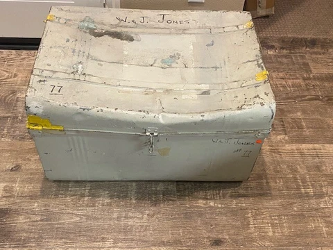 Vintage Metal Industrial Trunk Box large FROM Australia  29 X 18 X 21 -#77 Cover