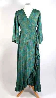 Vestido largo envolvente verde azulado S M L XL 8 10 12 14 16 18 20 22 fiesta hippy arte boho Foto 1 de 4