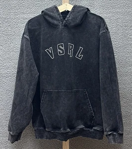 VSRL Hoodie Herren L schwarz Acid Washed Zug Hard Smile Harder Oversized - Bild 1 von 9