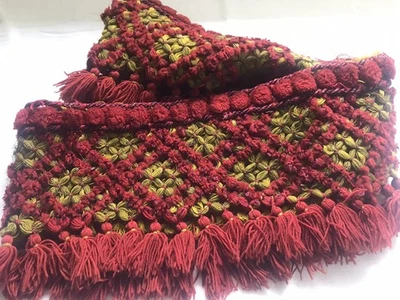 Antigua franja de borla de lana de algodón roja y verde de colección 60" costura tapicería artesanal Foto 1 de 4
