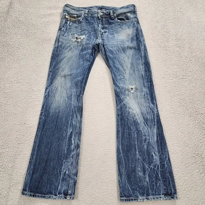 Jeans Diesel Para Hombre 33x32 Azul Denim Botón Mosca Zatiny Lavado 008XF *Leer Agujeros* Foto 1 de 4