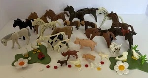Vintage PlayMobil 28 Teile Bauernhof-Pferde Welpen Ponys Kuh Kalb Schwein Ferkel Ziegen Hühner - Bild 1 von 11