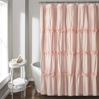 Darla Ruched Floral Bathroom Shower Curtain, 72” x 72”, Blush - Imagem 1 de 4