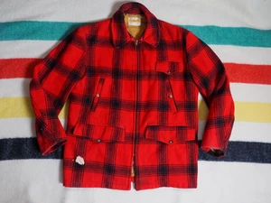 Giacca cappotto vintage anni 50 Penneys rosso nero bufalo quadri lana zip USA Mackinaw uomo L - Foto 1 di 15