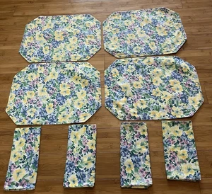 Floral Placemats Napkins Reversible Set of 4 Yellow Gingham Spring Table Decor - Picture 1 of 13