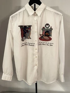 Karen Scott Cat Christmas Shirt Sz M Have a Meow Christmas Button Top Holiday - Picture 1 of 8